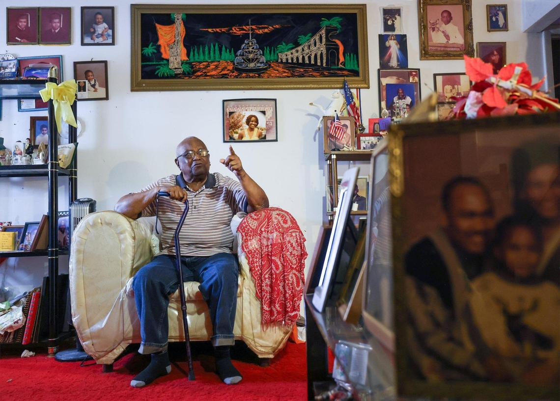 Little Haiti resident Gaspard Paul, 93, pictured, and wife Philomene, 96, has owned their home since 1976 and have remained in the house with no plan to sell.