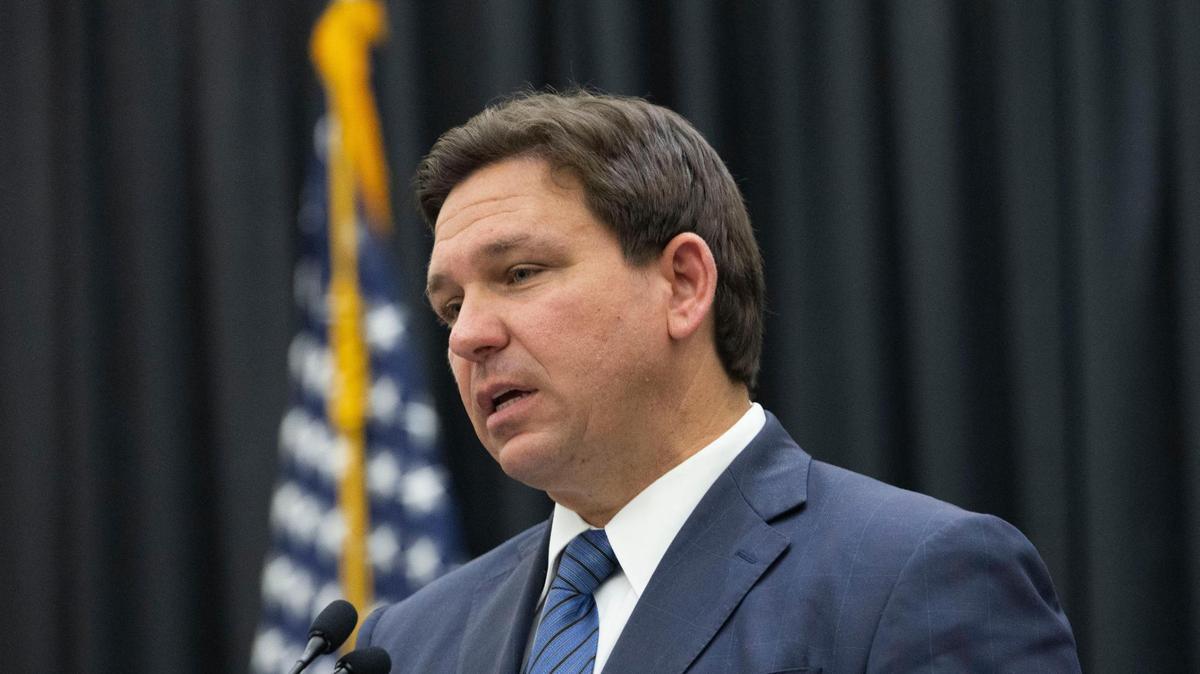 Gov. Ron DeSantis talks during a press conference on Thursday, Sept. 22, 2022, at the Miami Dade College Wolfson Campus.