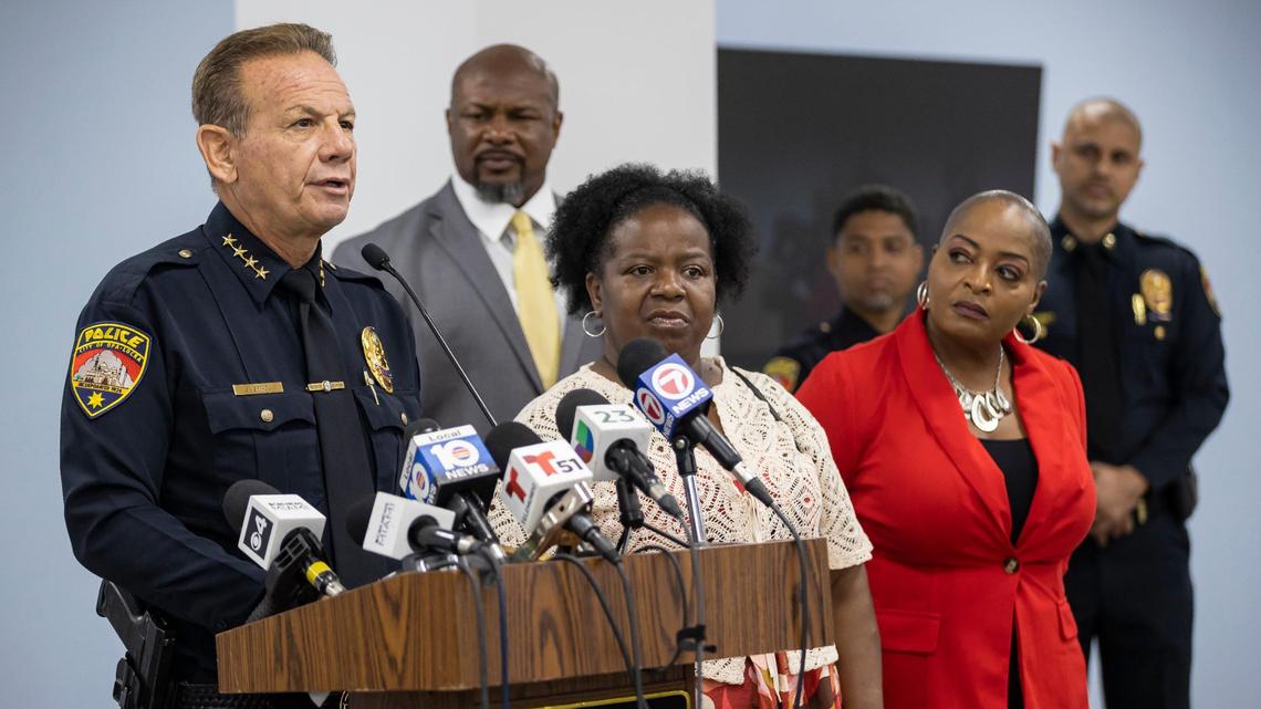 Outgoing Opa-locka Police Chief Scott Israel announces his resignation during a press conference at the City of Opa-locka Municipal Complex on Friday, June 2, 2023, in Opa-locka, Fla. The resignation will be effective July 1, and it comes one year after Israel took the job.