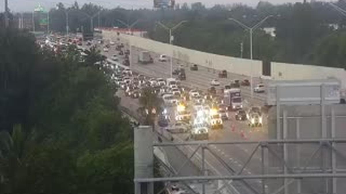 A crash shut down several lanes on Interstate 95 in Hollywood, Florida in the morning of Tuesday, Nov. 7, 2023.