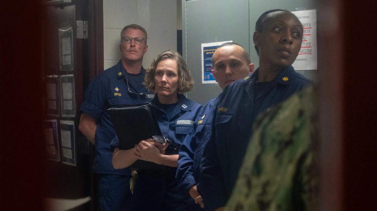 Officers from the U.S. Public Health Service attend a training on medical evacuation for immigrants detained at Guantánamo Bay, Cuba, on April 3.