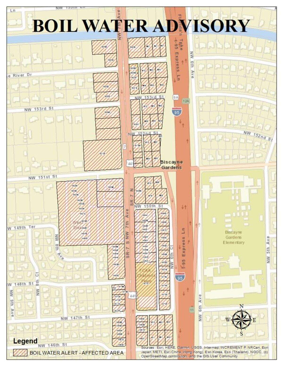 A map of the area under the precautionary boil water notice.