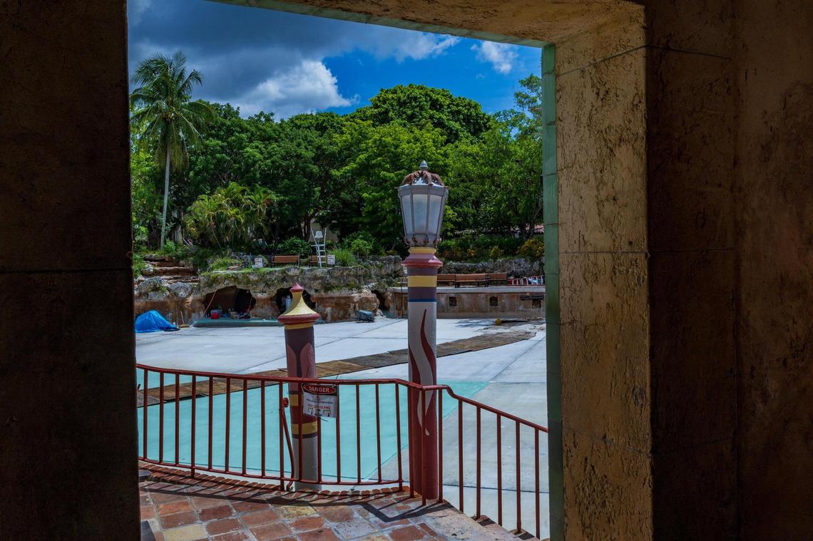 View of barber poles at the Venetian Pool in Coral Gables on Tuesday, July 22, 2025.