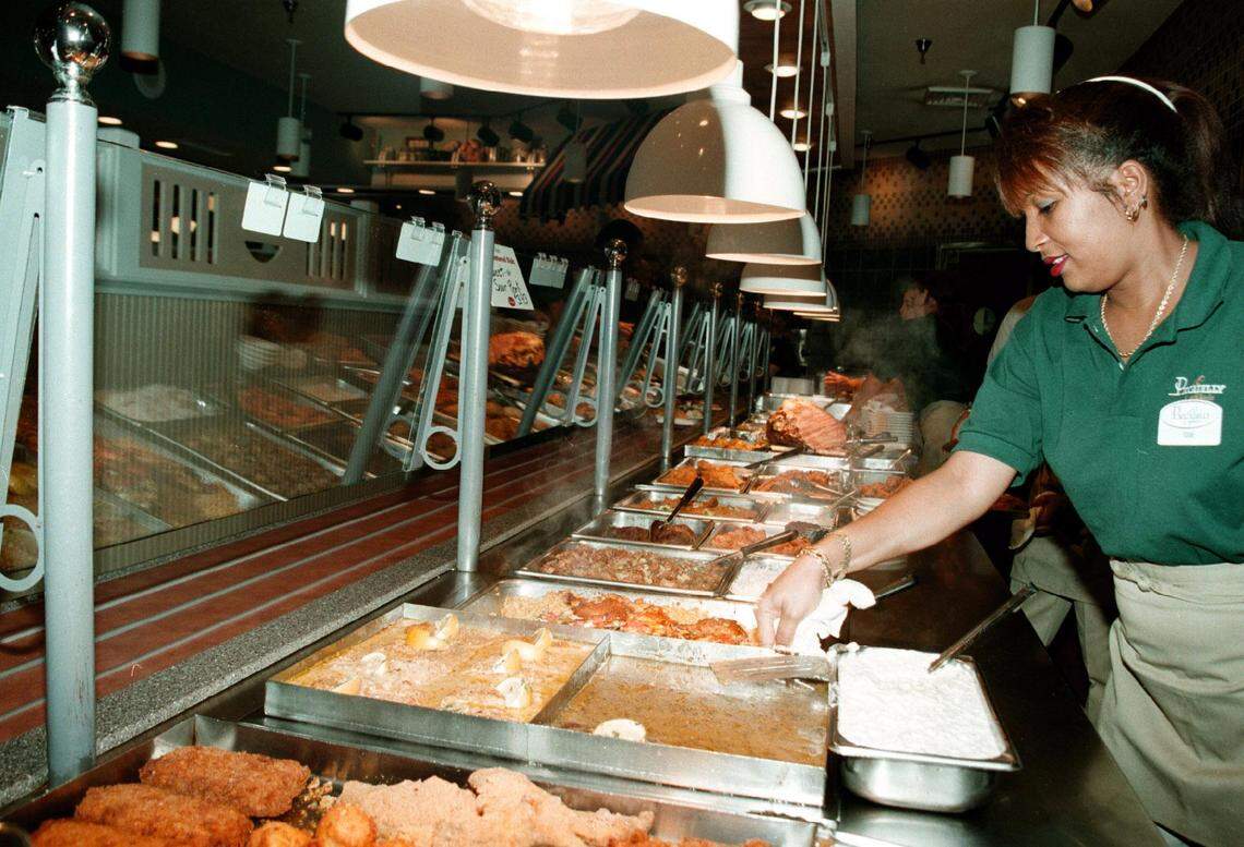 In this file photo from Feb. 20, 1999, a look at the food line of a former Morrison’s Restaurant that used to be an Olive Garden off Hollywood Boulevard and was a then-new Piccadilly Cafeteria.