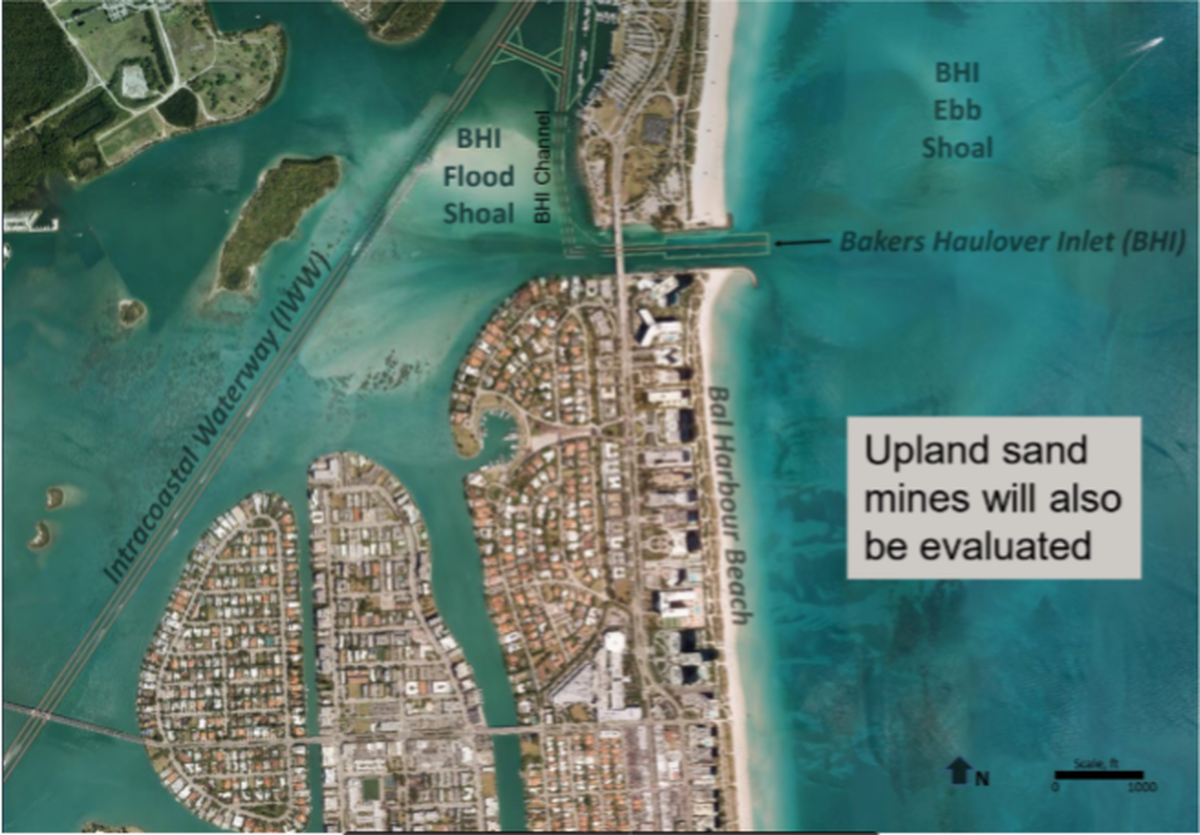The U.S. Army Corps of Engineers is considering several sources of sand to renourish Bal Harbour’s beaches, including dredging the Haulover sandbar.