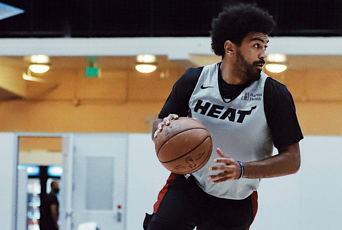 Miami Heat guard Gabe Vincent during a practice inside the NBA bubble at Walt Disney World.