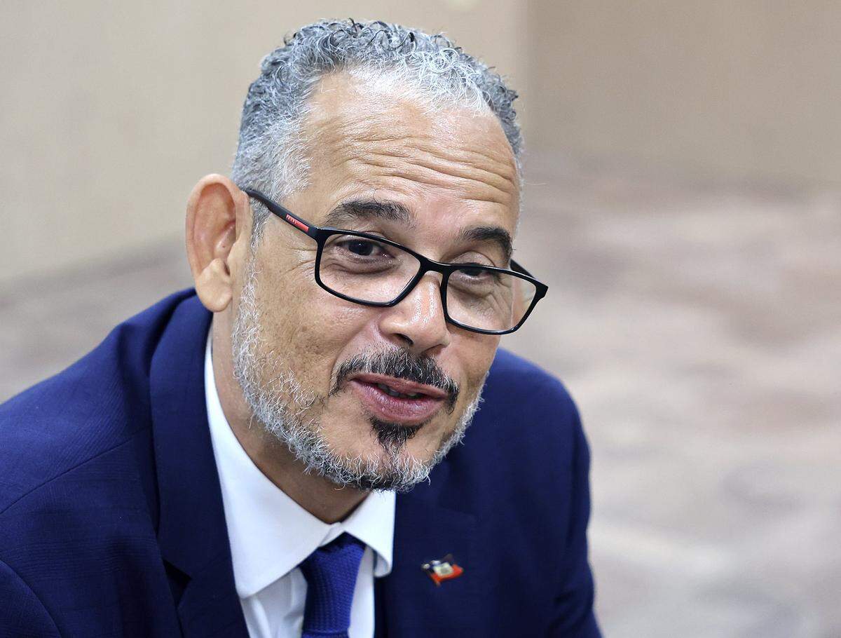 Haitian Prime Minister Alix Didier Fils-Aimé is greeted while arriving to the official launch of  the new Haitian Consulate in Miami at Roz and Cal Kovens Center in North Miami, Florida on May 6, 2026.