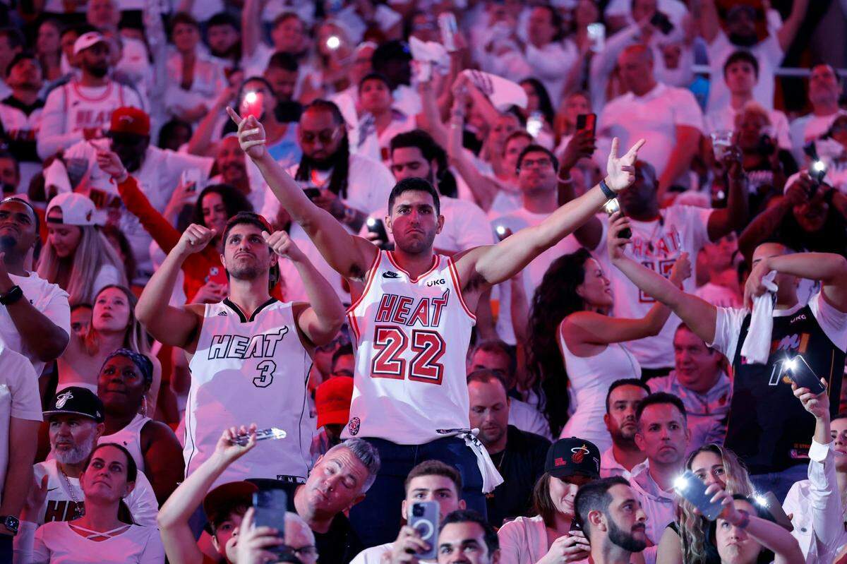 Miami Heat fans show their support during the game against the Boston Celtics in Game 4 of the NBA Eastern Conference Finals at the Kaseya Center in Miami on Tuesday, May 23, 2023. Boston forced Game 5 after defeating the Heat 116-99.