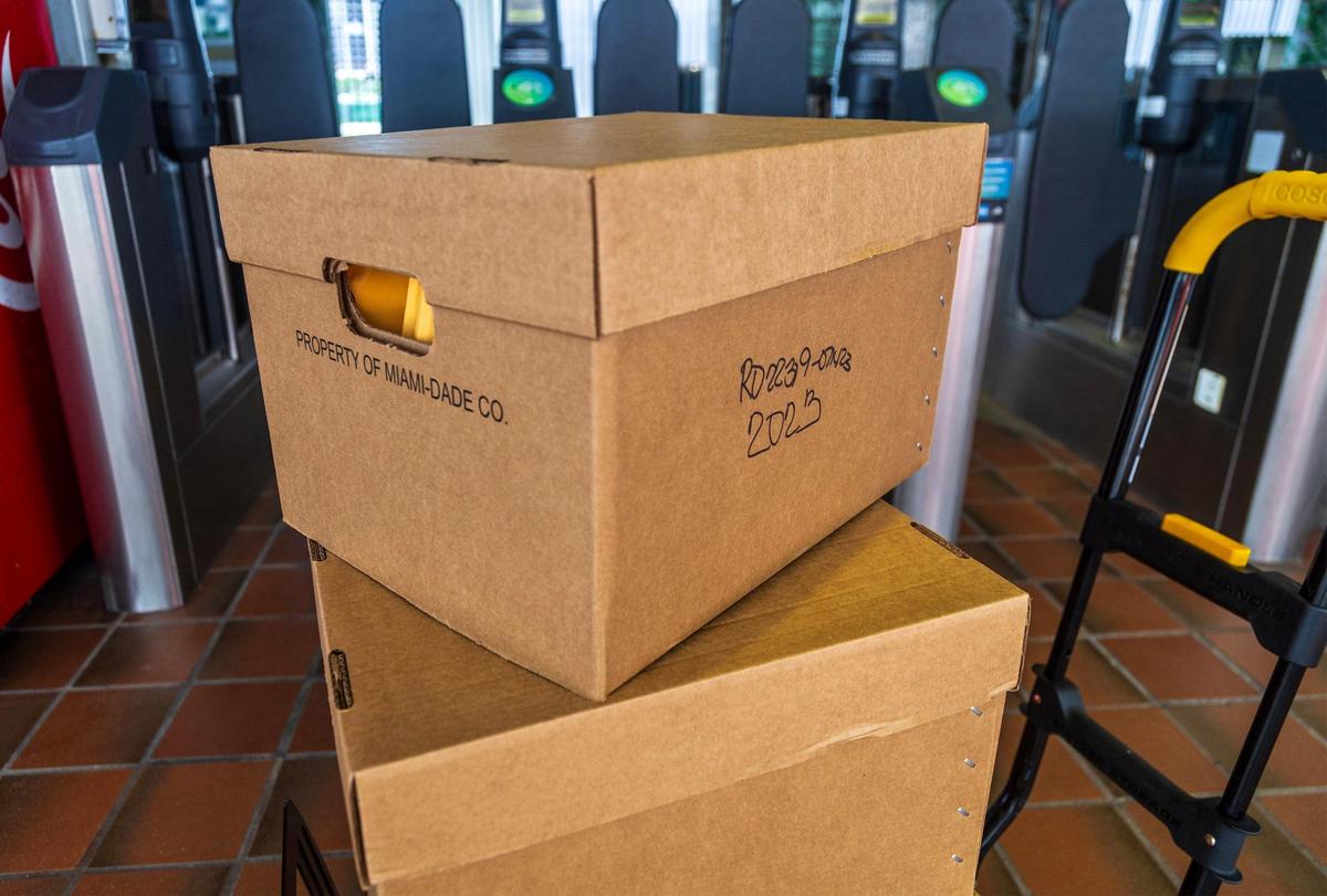 Boxes full of Metrorail’s public records obtained by transit advocate Kevin Amézaga he got from the Miami-Dade County as he tries to unearth why Metrorail can be so late sometimes.