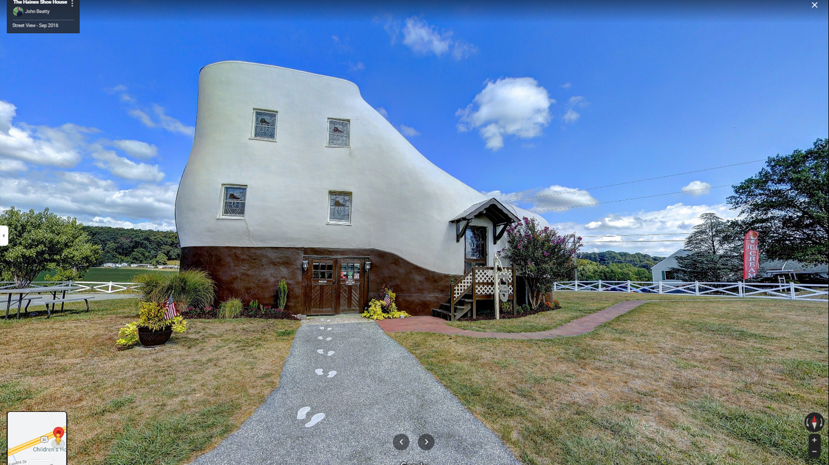 The Haines Shoe House currently offers tours and houses an operating ice cream parlor. The shoe home has been a favorite since it was built in 1948.