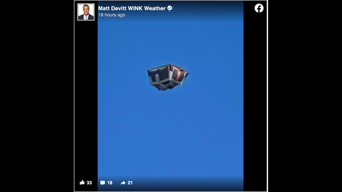 Photos show an upside down tent was seen Oct. 25 flying over Iona, Florida, prompting jokes on social media.
