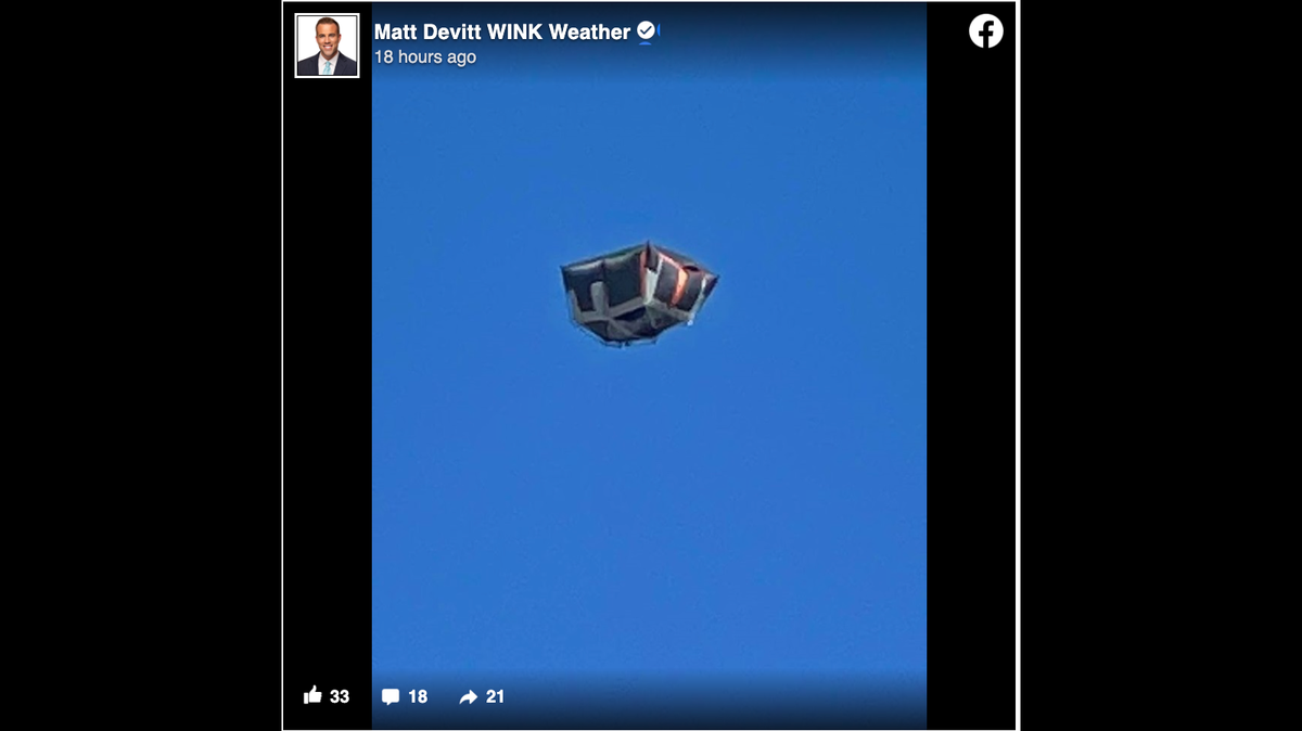 Photos show an upside down tent was seen Oct. 25 flying over Iona, Florida, prompting jokes on social media.