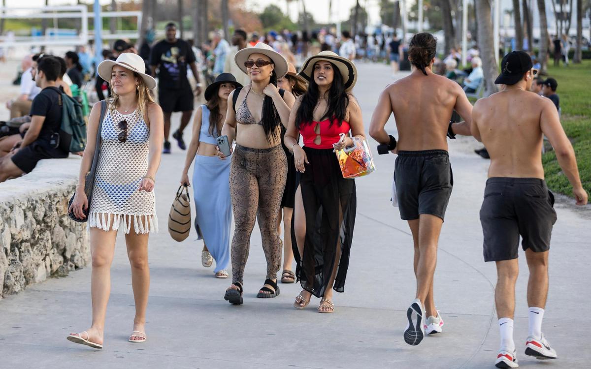 People visit Lummus Park during spring break on Friday, March 8, 2024, in Miami Beach, Fla.&nbsp;