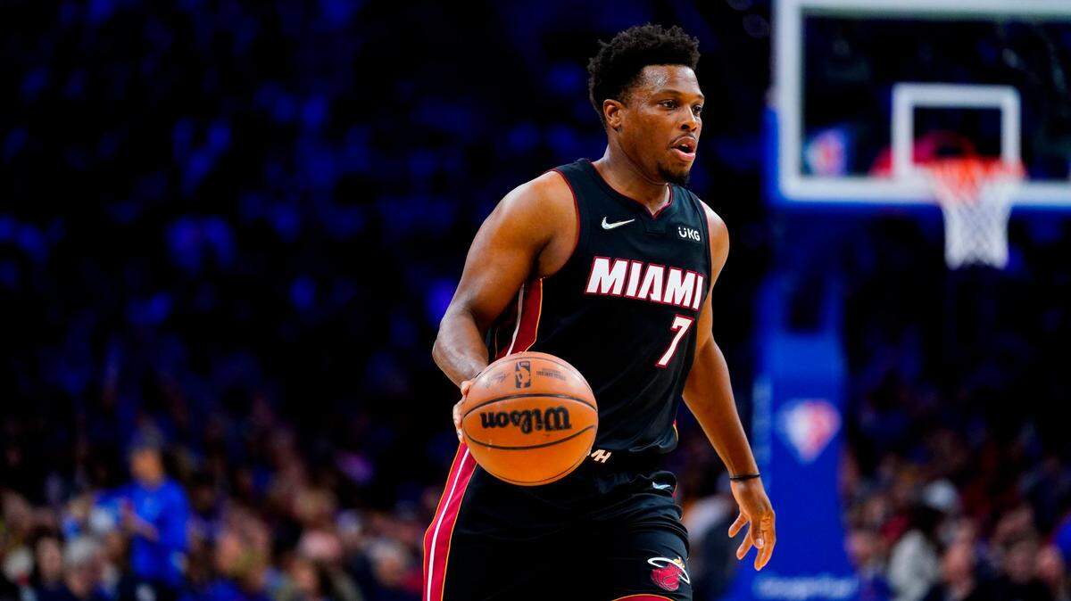 Miami Heat’s Kyle Lowry dribbles during the first half of Game 4 of an NBA basketball second-round playoff series against the Philadelphia 76ers, Sunday, May 8, 2022, in Philadelphia.