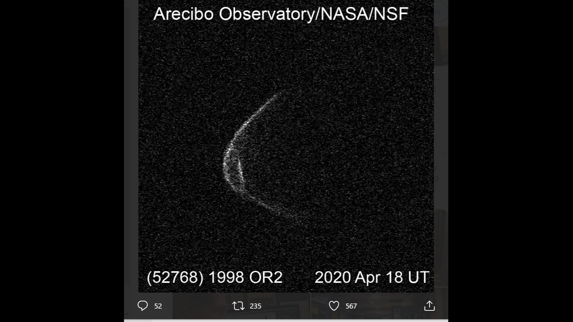 An asteroid flying near Earth this week looks like it’s wearing a face mask, a photo from the Arecibo Observatory shows.