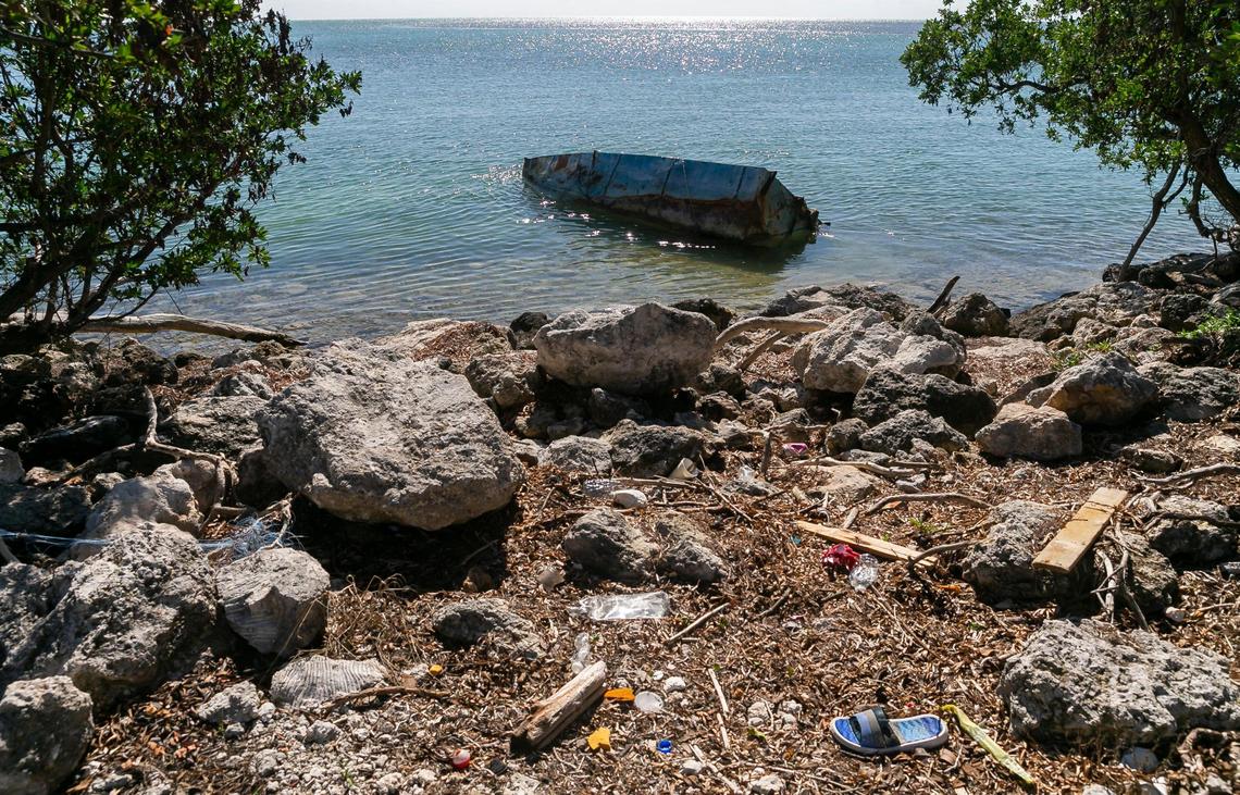 An empty boat is seen offshore near the Overseas Highway and Little Conch Key on Saturday, Jan. 7, 2023, in the Florida Keys.