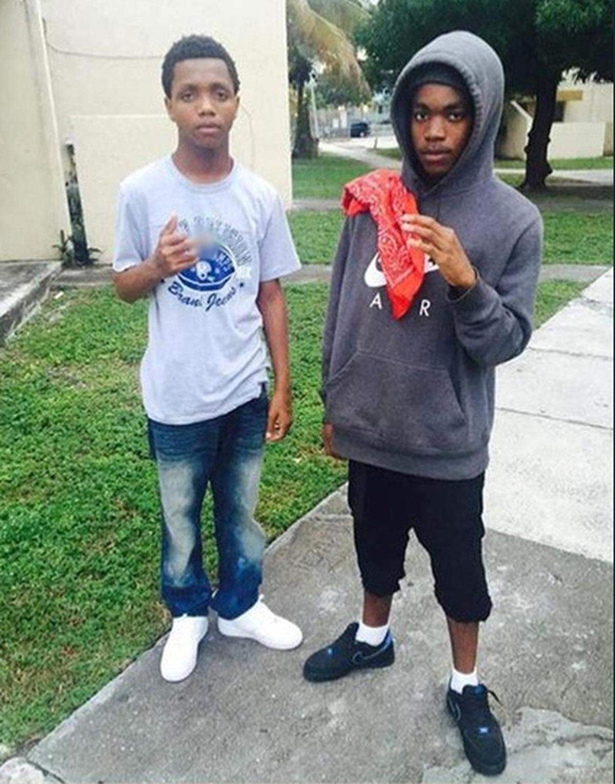 Ernest Rowell, 18, and Kahleb Newkirk, 15, two teenagers police said are gang members they believe shot 10-year-old Marlon Eason in Overtown, are shown in a photo posted on Facebook.