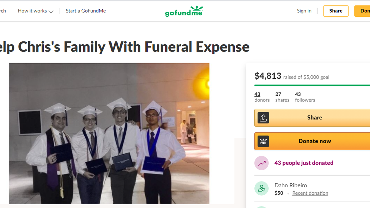 23-year-old Chris Lopez (pictured above at the far right) was killed Monday, April 19, 2021, in a hit-and-run crash. Six others were injured. A GoFundMe account was created Monday to help his loved ones pay for funeral expenses.