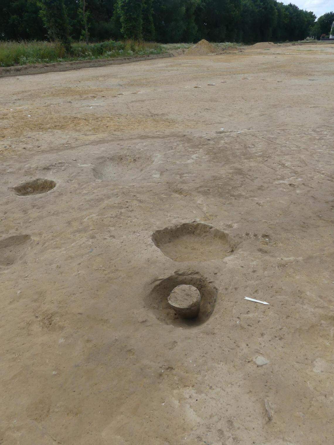 A cremation urn found at the cemetery.