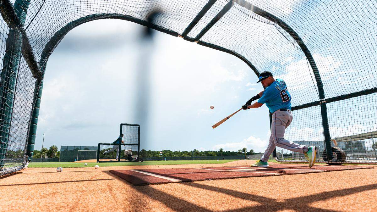 Miami Marlins at 2020 Summer Camp on July 7, 2020 at the Marlins Spring Training facility at Roger Dean Chevrolet Stadium in Jupiter, Florida.