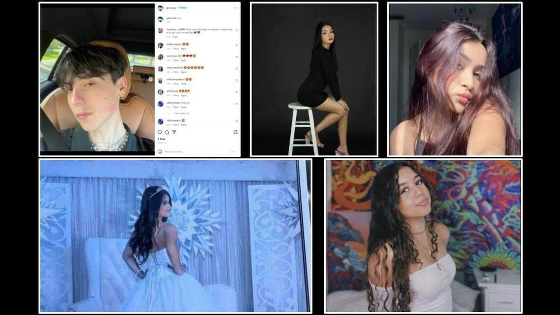 From left, top: Giancarlo Arias, Daniella Marcano, Valeria Peña, and bottom: Briana Pacalagua and Valeria Cáceres were the five young adults killed Saturday in a wrong-way crash on the Palmetto Expressway.