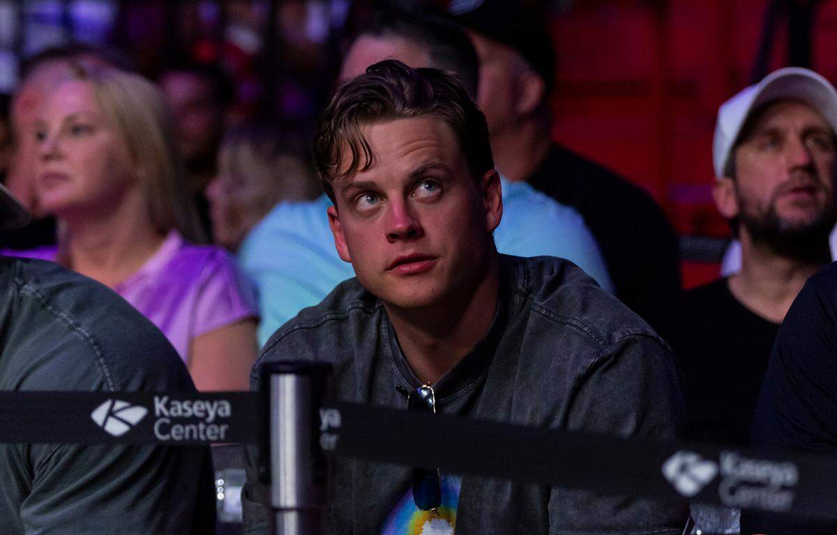 Cincinnati Bengals quarterback Joe Burrow attends the UFC 299 event at the Kaseya Center on Saturday, March 9, 2024, in downtown Miami, Fla.