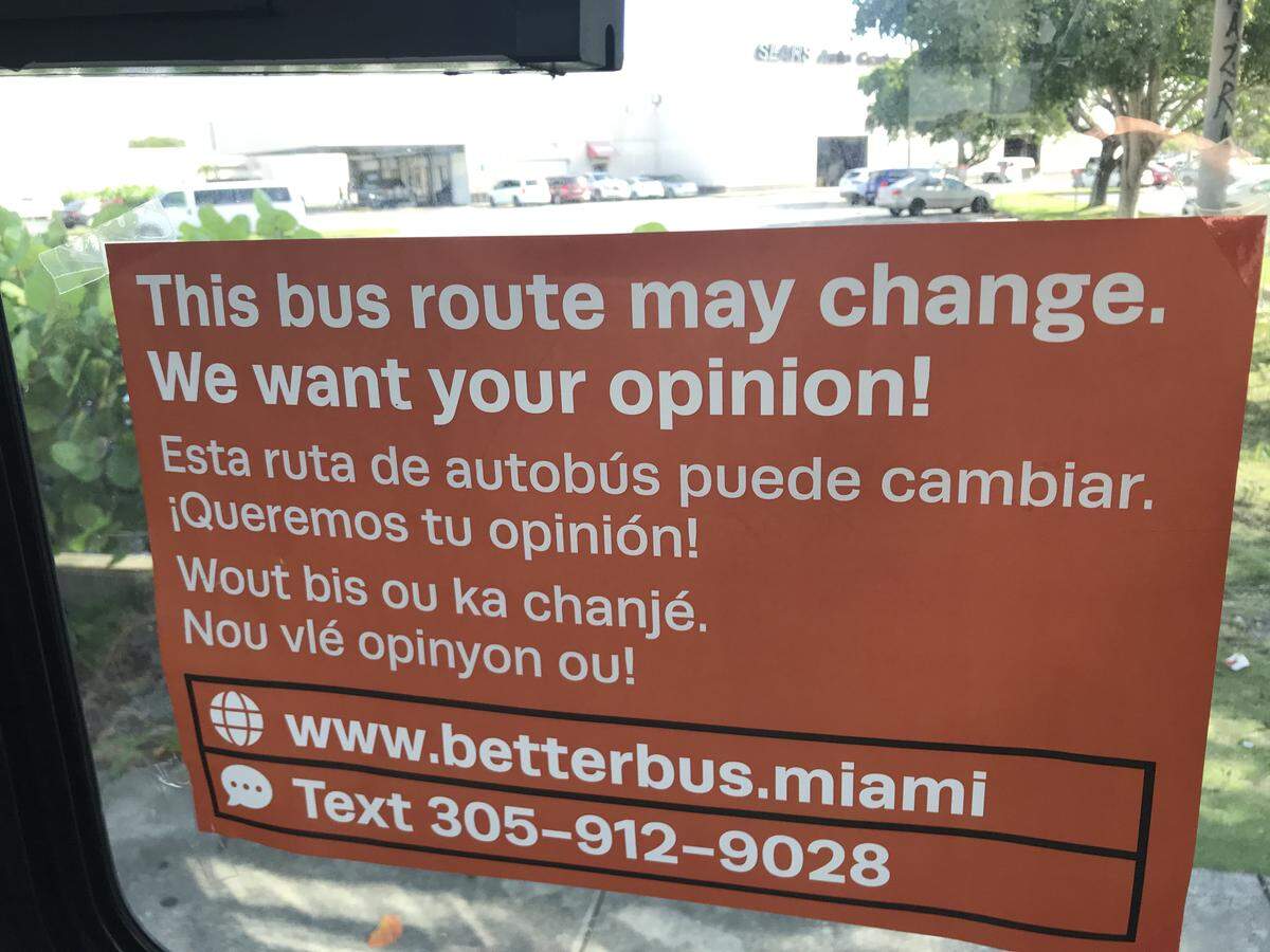 A placard on a South Dade bus urged passengers to participate in Miami-Dade’s Better Bus Project.
