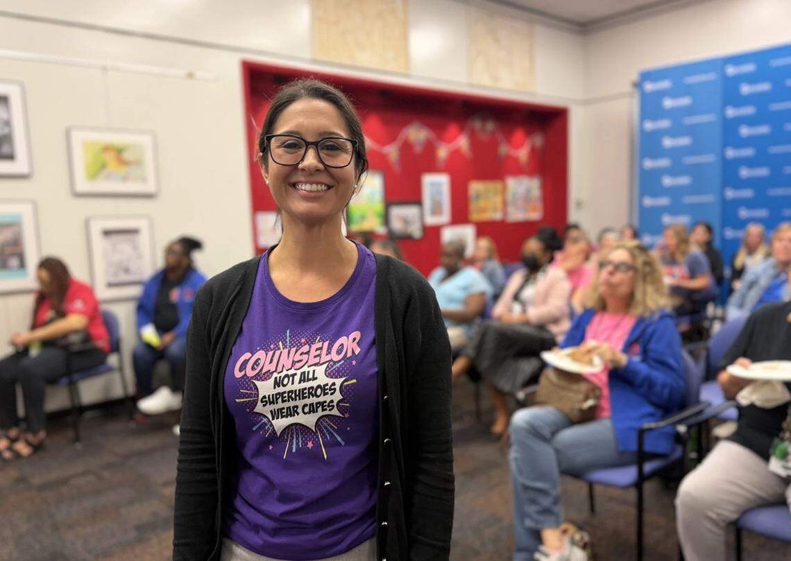 Monica Garcia attends a Broward County School Board workshop in Fort Lauderdale on Tuesday, April 21, 2026. ‘We value our positions and we feel that we are a necessity for Broward County Public Schools and our students,’ says Garcia, a mental-health counselor whose position is on the list of proposed cuts.