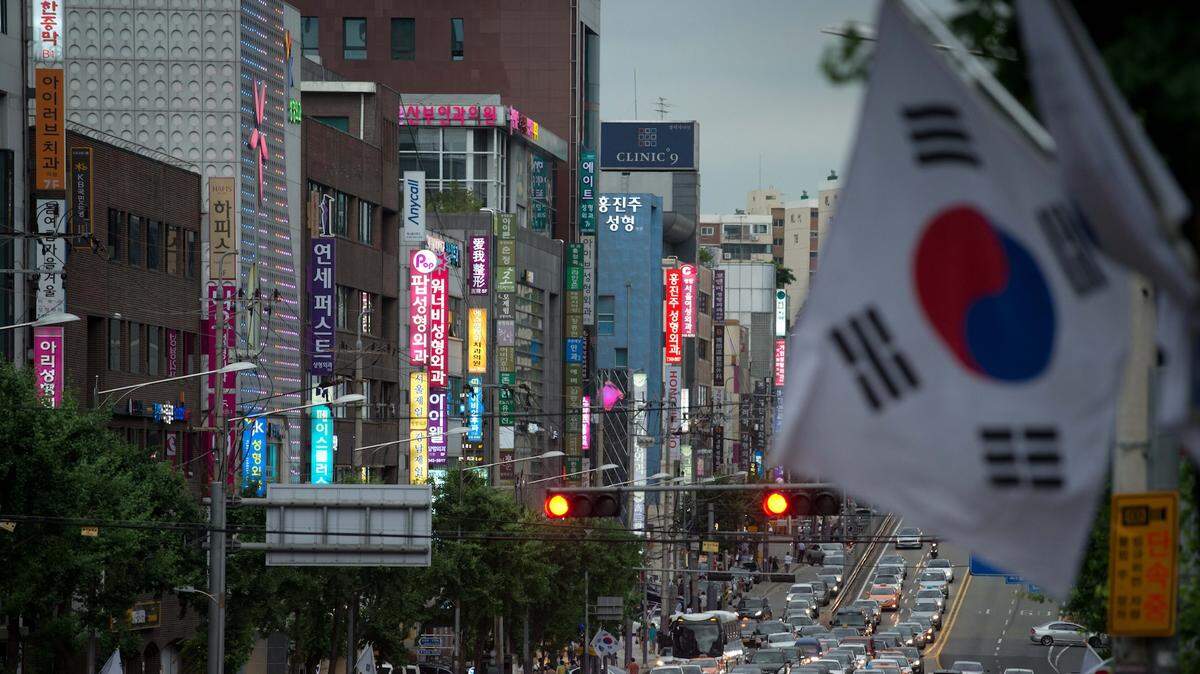 A photo taken on July 16, 2013 shows a general view of a prominent plastic surgery street in Seoul.