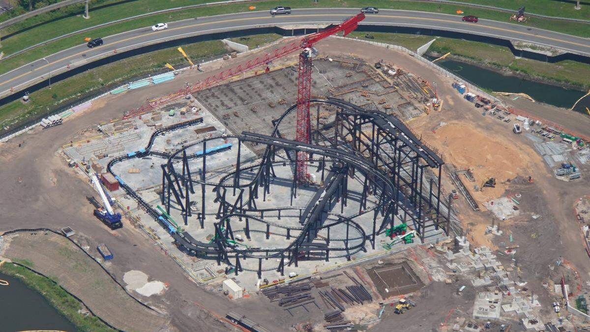 Aerial view of the TRON coaster track in Magic Kingdom.