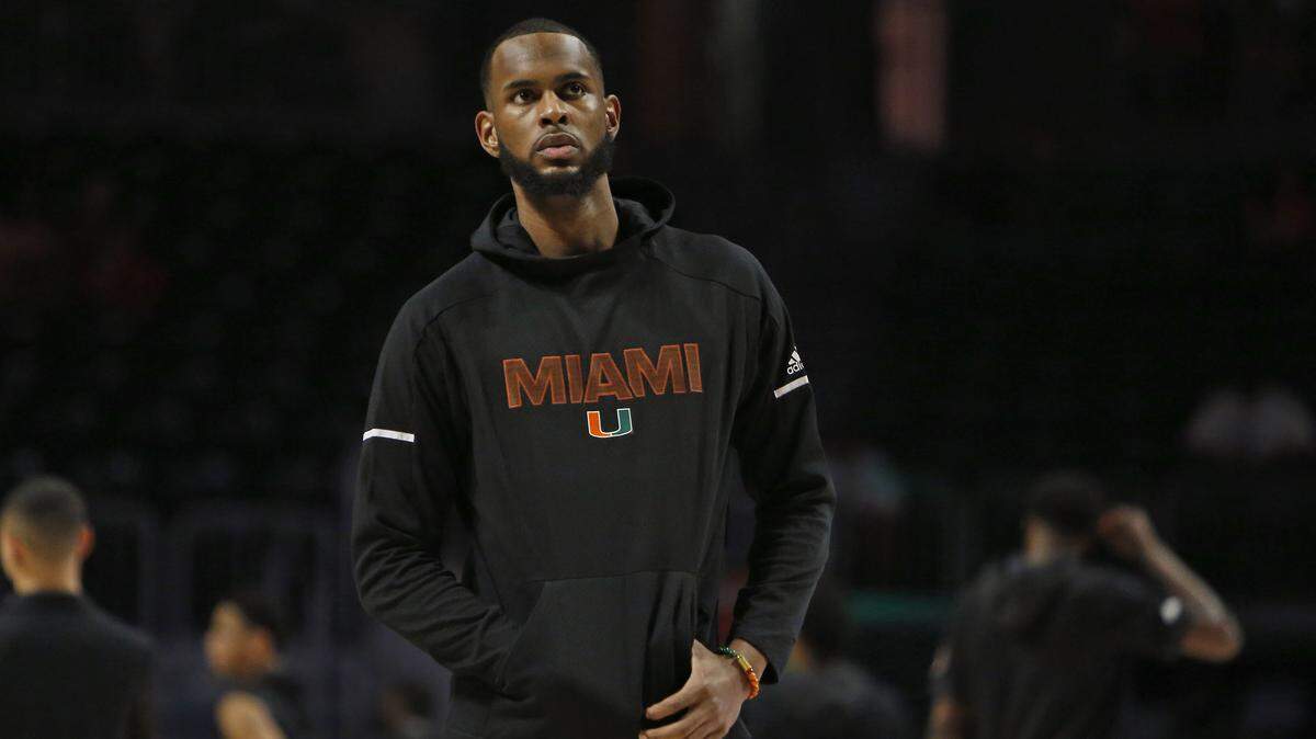 Miami forward Dewan Hernandez looks on before the start of the Canes’ game against NC State on Jan. 3. Hernandez is still waiting to play this season pending an appeal with the NCAA on Monday.