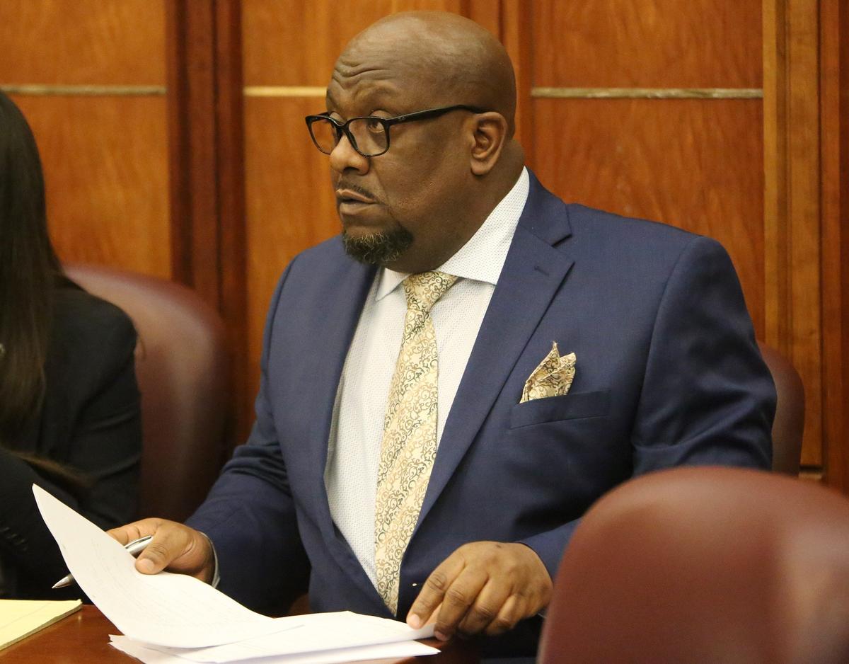 Defendant Alphonso Lucas listens to opening statements in his first degree murder trial Tuesday, June 18, 2019 in Judge Teresa Mary Poolerâ€™s courtroom . Lucas is accused of savagely stabbing his ex-girlfriend, Terrilyn Gray, to death in her Miami Gardens home, stabbing her daughter, Curtina Gray, several times and also stabbing their dog to death as well during the attack. Lucas faces first degree murder, attempted murder and animal cruelty charges for the August 6, 2012 attack.