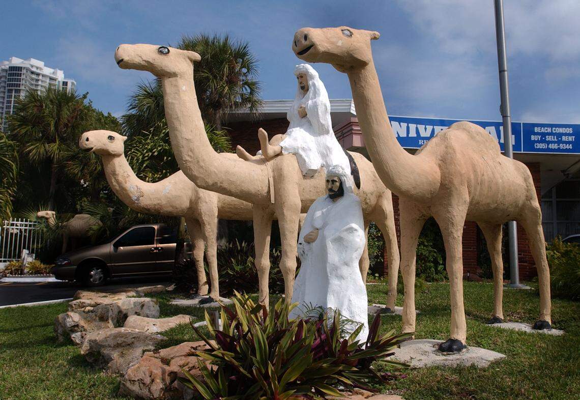 The Sahara, shown here in a 2003 photo, is one of the last of the kitschy hotels built in the 1950s in Sunny Isles that remains — along with its camels and riders. The rest have been replaced by high-rises.