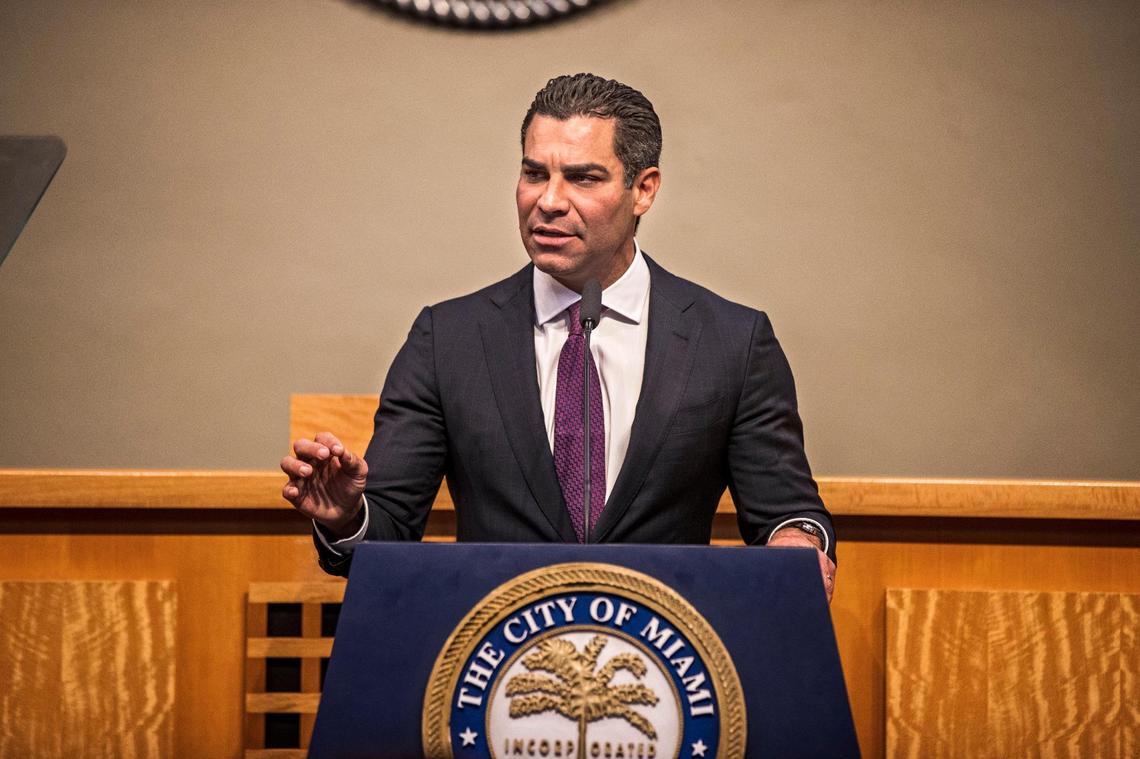 City of Miami Mayor Francis Suarez speaks at Miami City Hall, as he delivers his State of the City address, Friday Jan. 27, 2023.