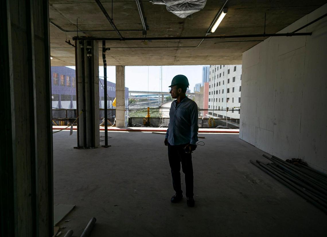 Billionaire entrepreneur Moishe Mana tours his planned Nikola Tesla Innovation Hub in downtown Miami. The building, which has been gutted as part of a complete renovation, is expected to be ready for leasing by 2023.