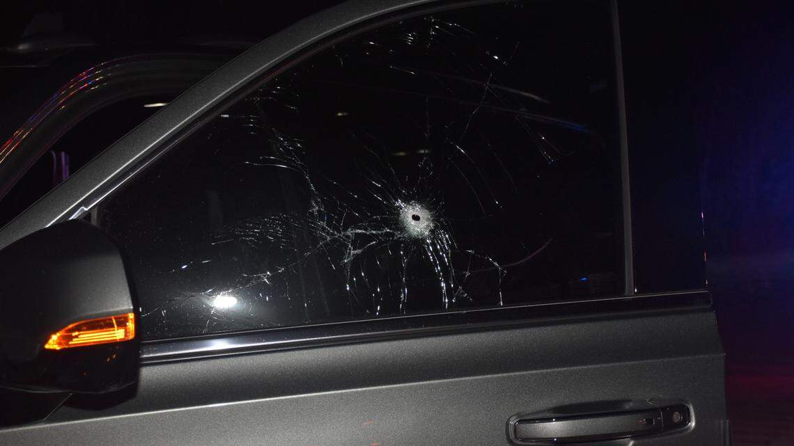 The Florida Highway Patrol released this photo of the victim’s vehicle, showing where the shot entered the car.