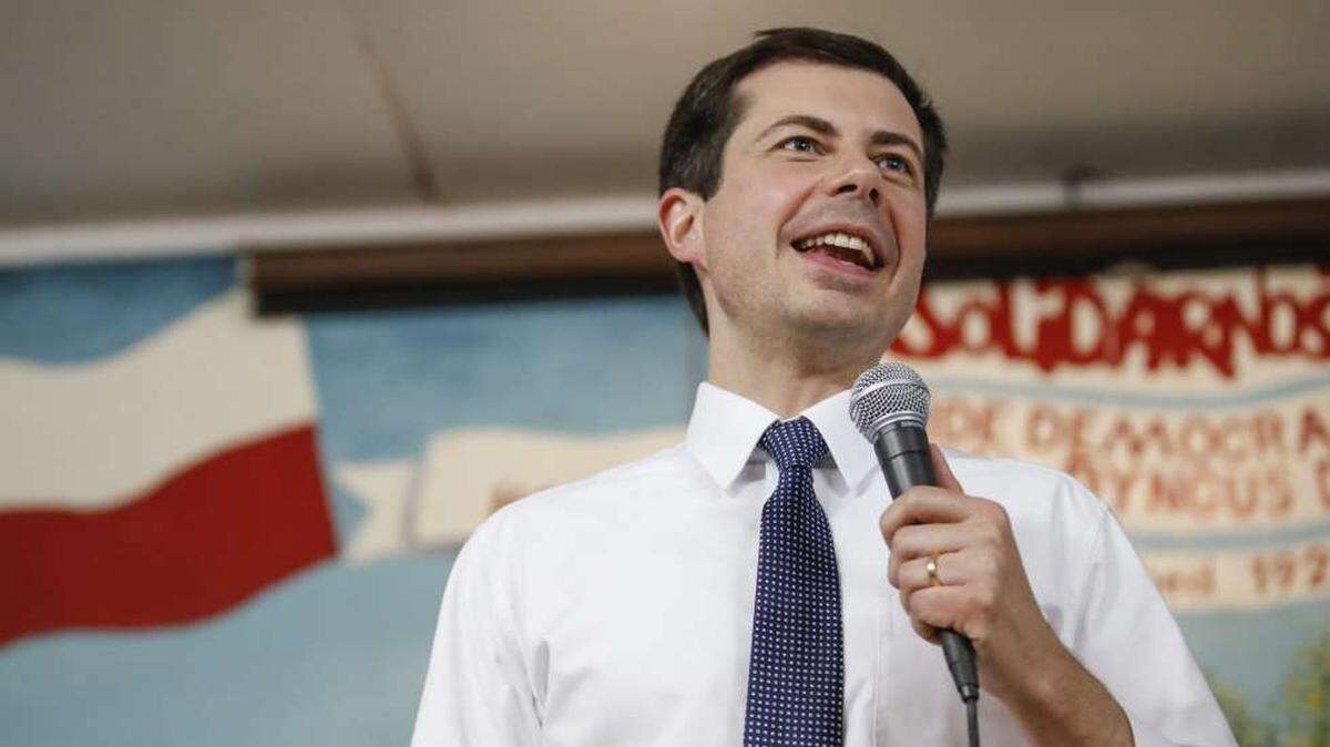 Pete Buttigieg, the mayor of South Bend, Indiana, seeking the Democratic presidential nomination, speaks at the West Side Democratic Club in South Bend.