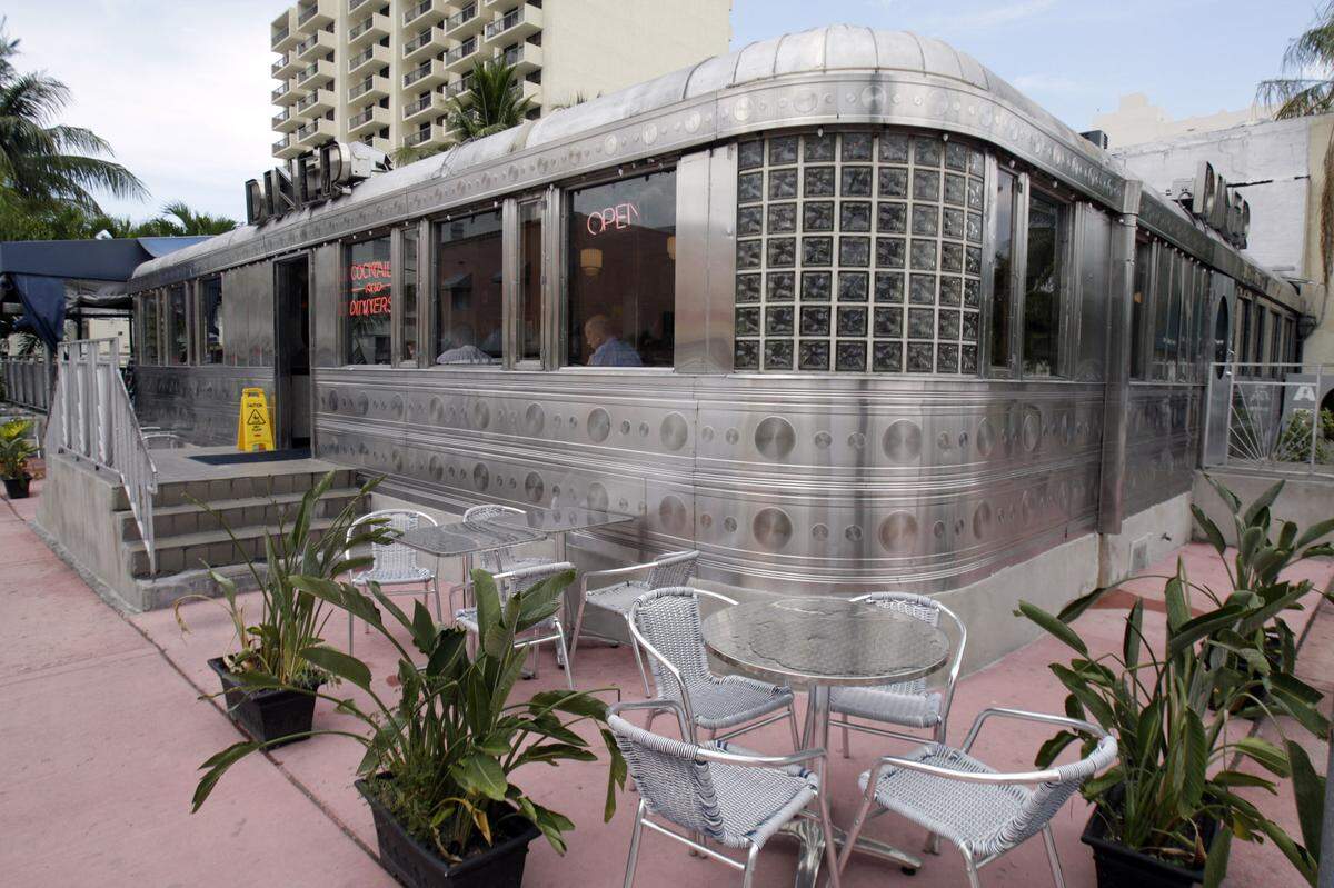 The classic 11th Street Diner at 11th and Washington Avenue in Miami Beach.
