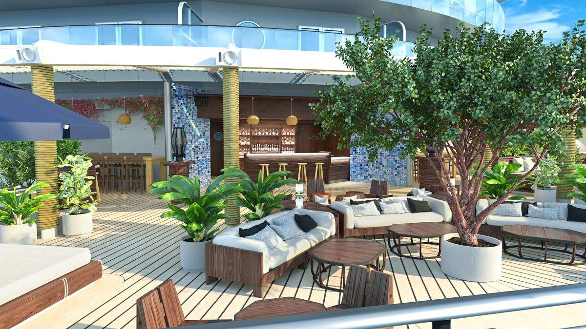"The Dock," by Roman and Williams design firm, on deck seven will also be a lounge area, featuring trees and daybeds, and focused on relaxation and socializing.