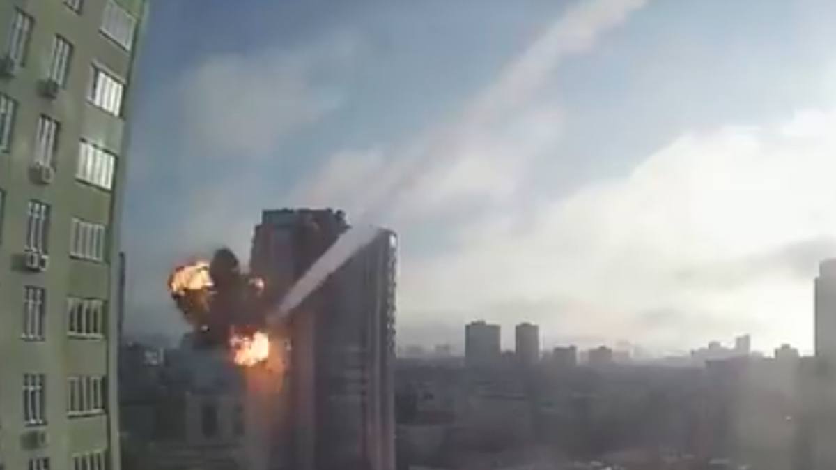 A missile struck a high-rise apartment on Saturday, Feb. 26, in Kyiv, the capital of Ukraine.