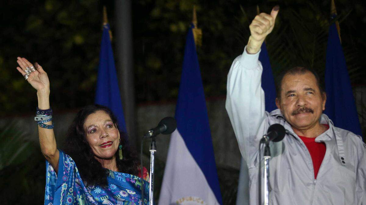 Nicaragua’s President Daniel Ortega and his wife, who is vice president. She is presumed to be waiting in the wings to assume the presidency.