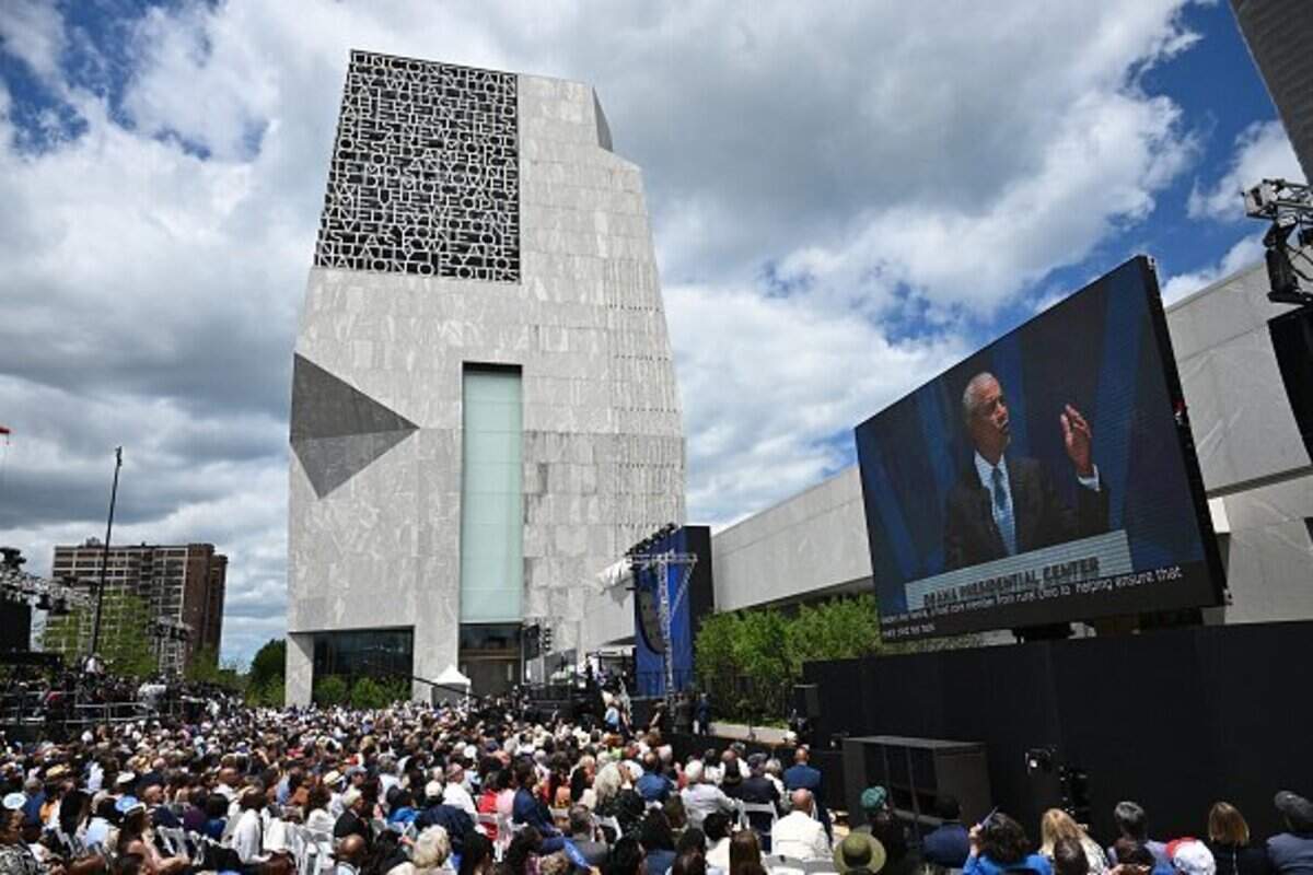 Former US President Barak Obama speaks during opening day of the Barack Obama Presidential Center in Chicago, Illinois, on June 18, 2026. (Photo by Pedro Ugarte / AFP via Getty Images)