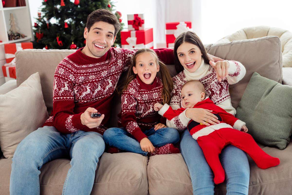 family watching a christmas movie