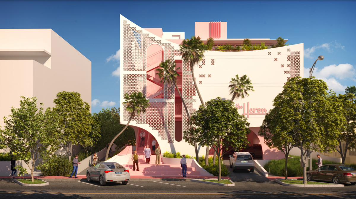 A Miami Beach neighborhood is slated for an affordable housing project for seniors — shown in this rendering — designed by the Los Angeles-headquartered architecture firm Brooks + Scarpa.