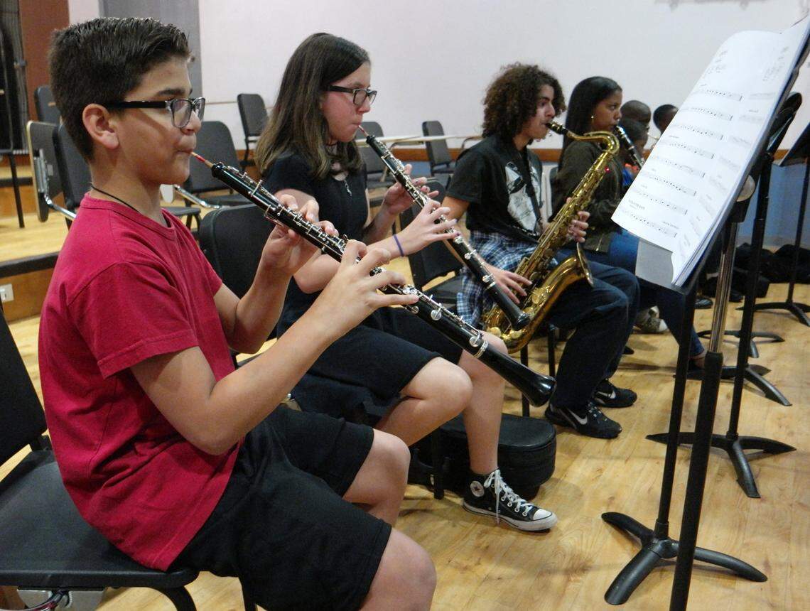 Young musicians practice at last year’s annual SFYS Summer Music Academy. This year the camp will feature an intensive cello camp and a shorter camp for 3 to 7-year-old beginners, at the Pawley Creative Arts Center on the Miami Dade College North Campus.
