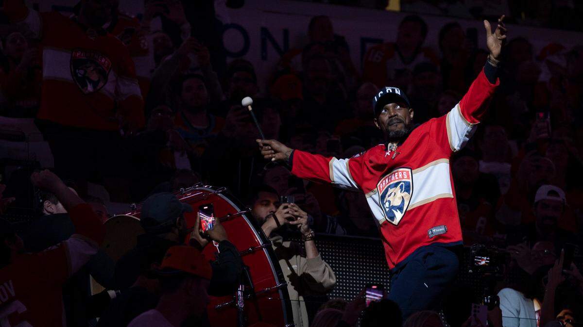 Udonis Haslem from the Miami Heat beats a drum before Game 3 of the second round of the Stanley Cup Playoffs between the Florida Panthers and the Toronto Maple Leafs on Sunday, May 7, 2023, at FLA Live Arena in Sunrise, Florida.