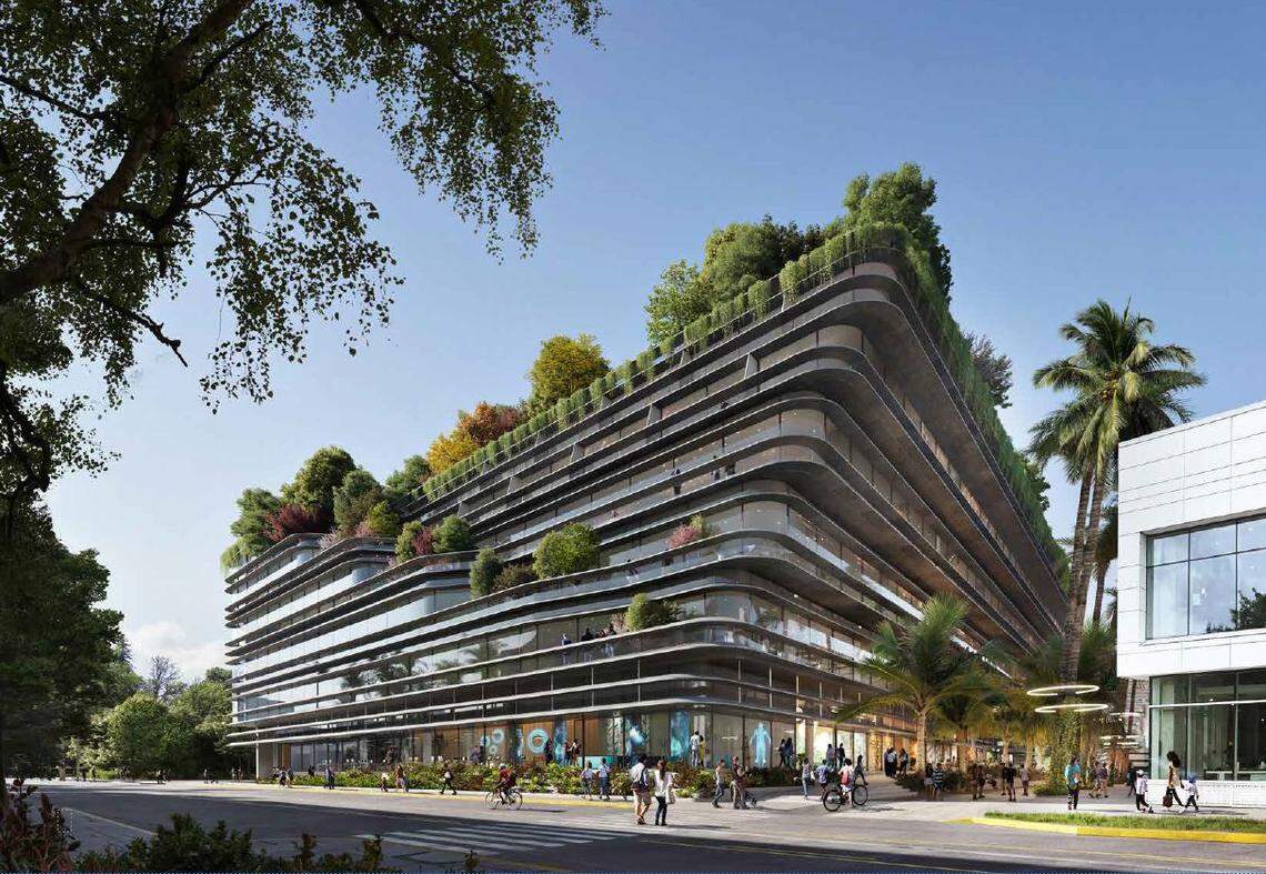 The Peebles Corporation, Scott Robins Companies and former Miami Beach Mayor Philip Levine aim to convert the lot at 1664 Meridian Ave. into a building with apartment rental, office and retail space.&nbsp;Above: A rendering of the developers’ project.