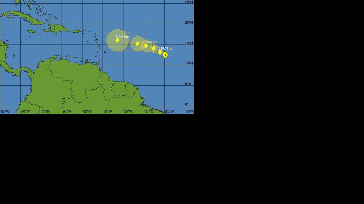 Hurricane Danny’s projected path as of 11 a.m. Thursday.