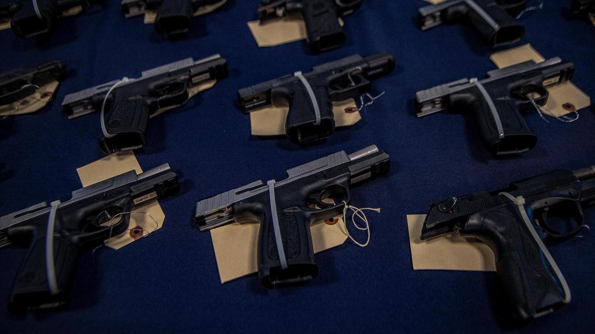 View of several Haiti-bound semiautomatic weapons seized in Miami by Homeland Security Investigations. The agency on Wednesday, August 17, 2022 announced a crackdown on firearms and ammunition being smuggling to Haiti, which is seeing an increase in deadly gang violence and kidnappings.