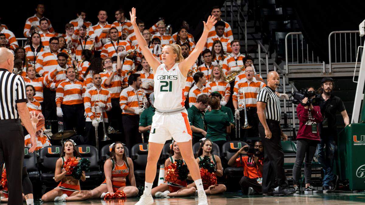 University of Miami senior center/forward Emese Hof was named espnW National Player of the Week after leading the Hurricanes to a 79-73 upset win at No. 2 Louisville on Sunday. Hof had 25 points, 7 rebounds, 5 assists and 3 steals.